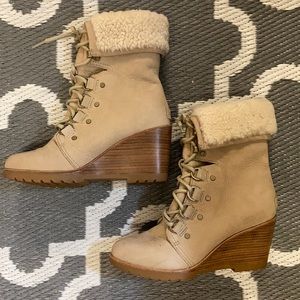 Sorel After Hours LaceUp Shearling Wedge Boots 7.5